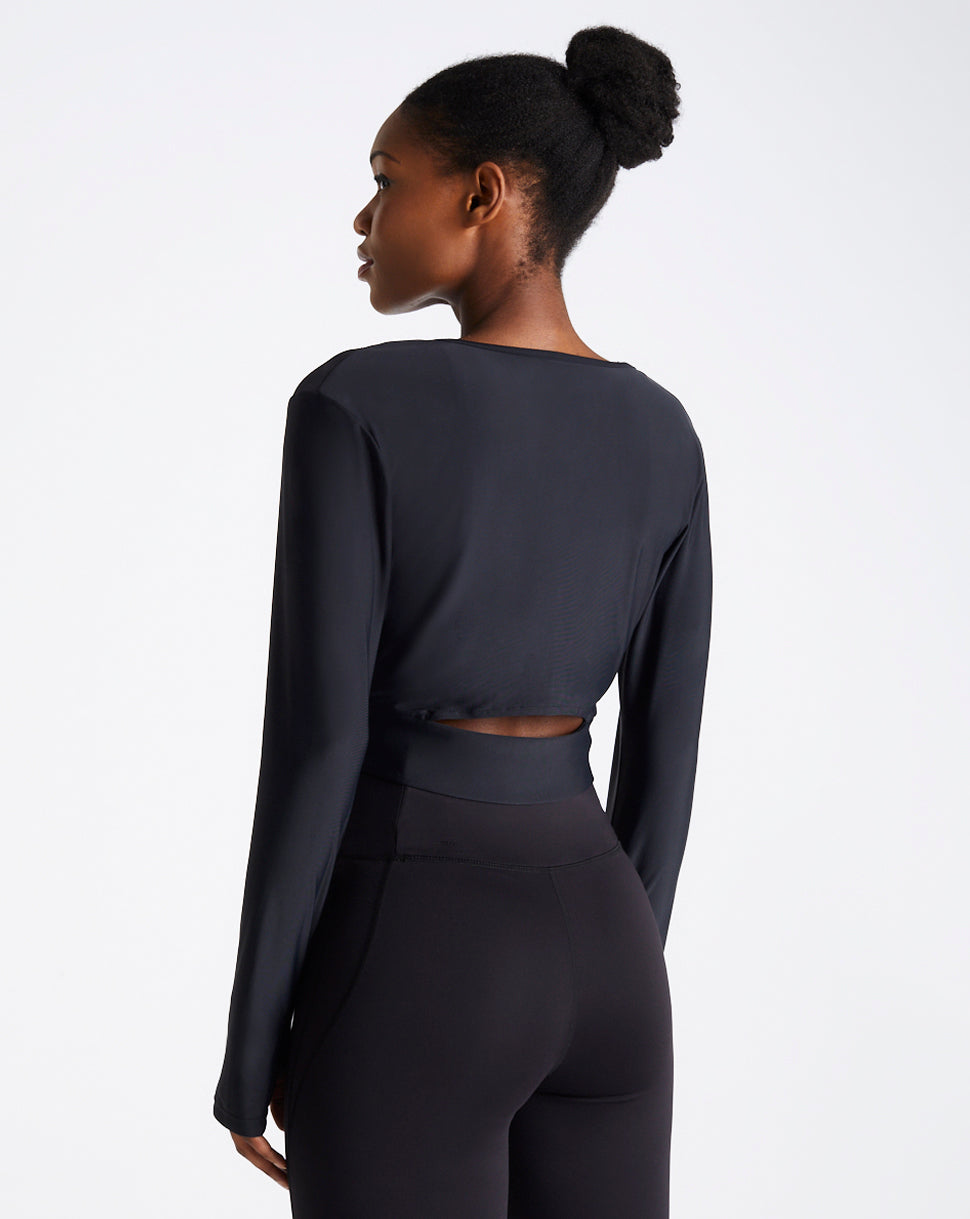 Women&#39;s Black Active Long Sleeve Crop Top